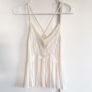American Eagle Cream/White Lace Flowy V-Neck Tank Top Shirt- Size XS